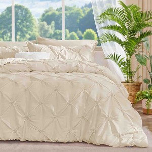 BAGOKIE 3 Pieces Floral Pinch Pleat Bed in a Bag Comforter Set for All Season - 1 of 4