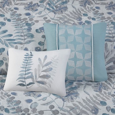 Full Blue Microfiber Seersucker Comforter Set with Throw Pillows