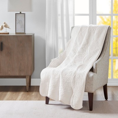 White Oversized Quilted Throw with Scalloped Edges