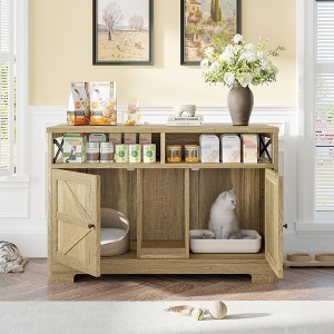 BDELITE Cat Litter Box Enclosure for 2 Cats, Double Hidden Litter Box Furniture Cat Washroom-47*23.62*29 Inch, Brown - 1 of 4