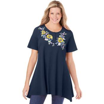 Woman Within Women's Plus Size Embroidered Thermal Tunic