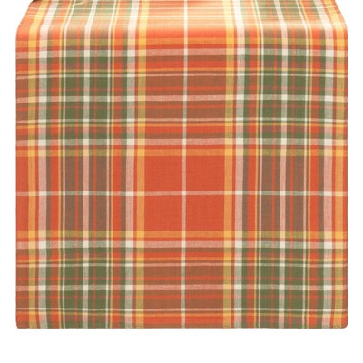 Hawley Plaid Harvest Cotton Table Runner in Autumn Colors, 13"x90"