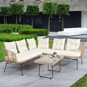Whizmax 4-Piece Patio Furniture Set,Boho Rope Wicker Bistro Sets, Patio Conversation Set with Soft Cushions and Table for Deck,Backyard, Porch - 1 of 4