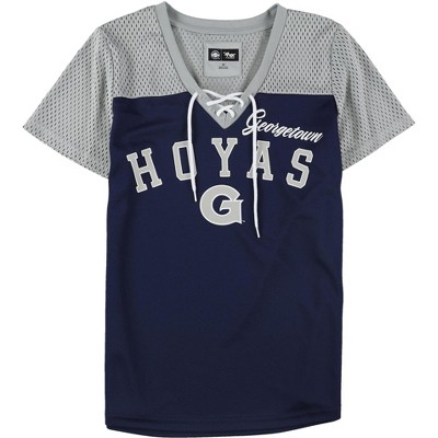 G-III Sports Womens Hoyas Mesh Lace-Up Graphic T-Shirt
