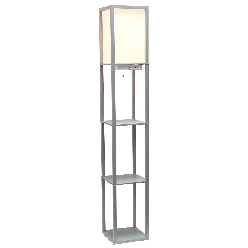 Floor Lamp Etagere Organizer Storage Shelf with 2 USB Charging Ports and Linen Shade - Simple Designs, 2 of 12