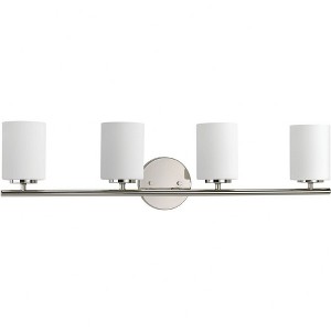 Progress Lighting Replay 4-Light Bath Vanity, Polished Nickel, Porcelain, Up/Down Mount, Brushed Nickel Finish, Shade Included - 1 of 3