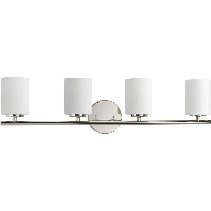 Progress Lighting Replay 4-Light Bath Vanity, Polished Nickel, Porcelain, Up/Down Mount, Brushed Nickel Finish, Shade Included, 1 of 4