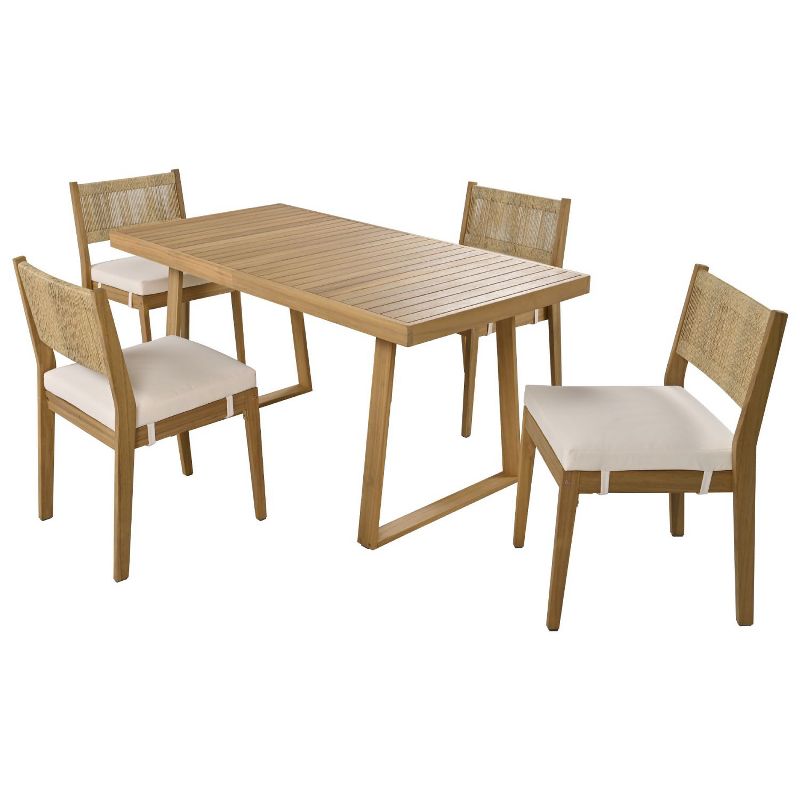 Carrie 5-Piece Acacia Wood Patio Dining Set, Outdoor Furniture with Dining Table and Chair Set, Thick Cushions - Maison Boucle, 3 of 11