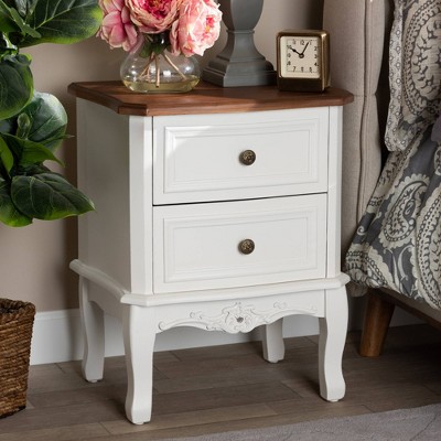 Darlene French White & Cherry Brown Traditional 2-Drawer Nightstand