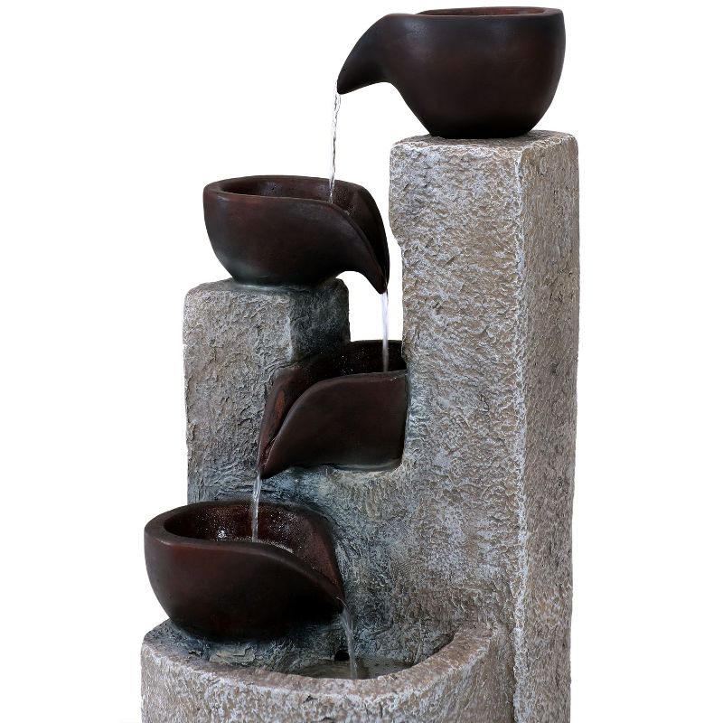 Sunnydaze Outdoor Polyresin Solar Powered Aged Tiered Vessels Water Fountain with Battery Backup - 29", 5 of 13