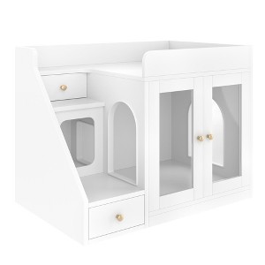 Whisen Multifunctional Cat Litter Box & Cat Bed House & Side Table with 3 Side Stairs, 2 Storage Drawers - 1 of 4