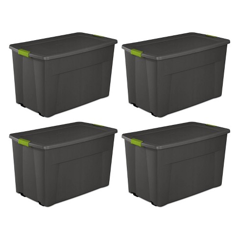 Sterilite Large 45 Gallon Storage Tote Boxes with Wheels and Latching  Indexed Lid for Home Organization, Gray and Green, (4 Pack)