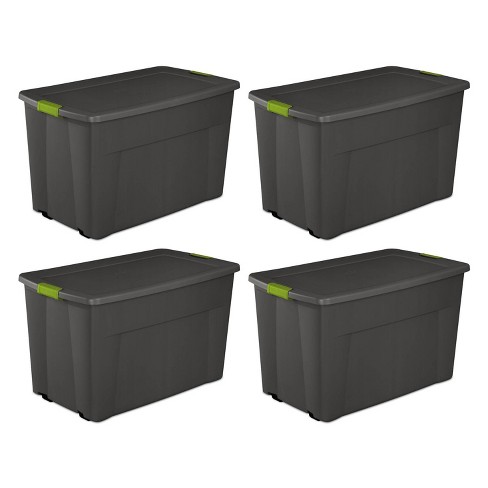 Sterilite 45 Gallon Heavy Duty Plastic Stackable Storage Container Tote  with Wheels and Latching Indexed Lid for Home Organization, Gray, 8 Pack