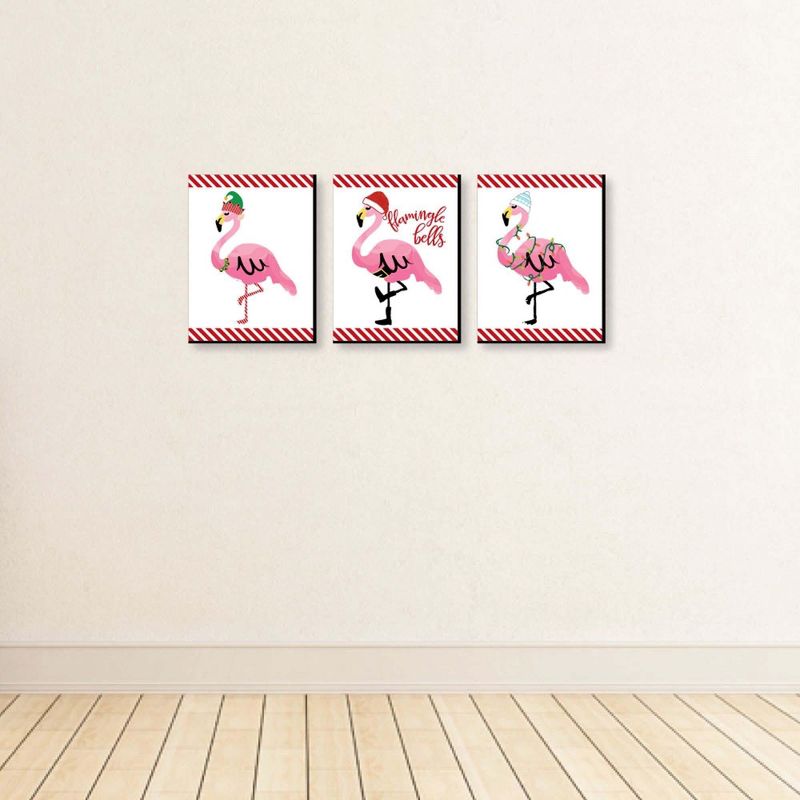 Big Dot of Happiness Flamingle Bells - Tropical Christmas Wall Art and Holiday Decorations - 7.5 x 10 inches - Set of 3 Prints, 3 of 8