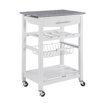 Syemin Kitchen Carts and Islands Kitchen Island with Storage Mobile Rolling Kitchen Island Trolley Serving Cart Table, White, 22.76"*15.75"*33.35"