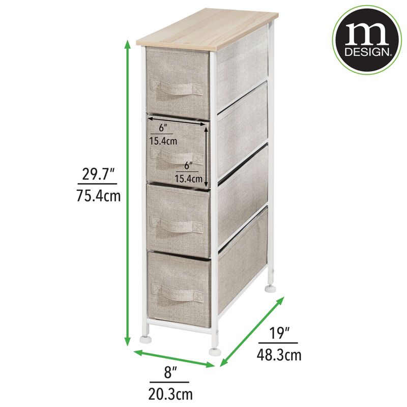 mDesign Narrow Dresser Storage Tower Stand with 4 Fabric Drawers,, 3 of 11