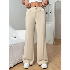Women's High Waisted Wide Leg Dress Pants  Button Front Flowy Trousers for Office & Casual - 1 of 4