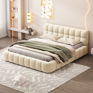 Sapphtopaz Bed Frame with Cookie-Shaped Upholstered Headboard Platform Bed with Slats Support for Bedroom, No Box Spring Needed - 1 of 4
