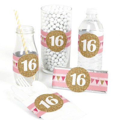 Big Dot of Happiness Sweet 16 - DIY Party Supplies - Birthday Party DIY Wrapper Favors and Decorations - Set of 15