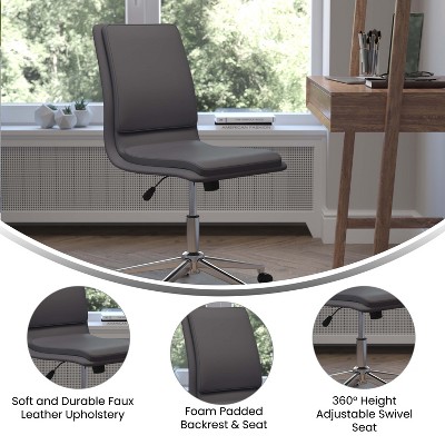 Ergonomic Gray LeatherSoft Swivel Task Chair with Chrome Base