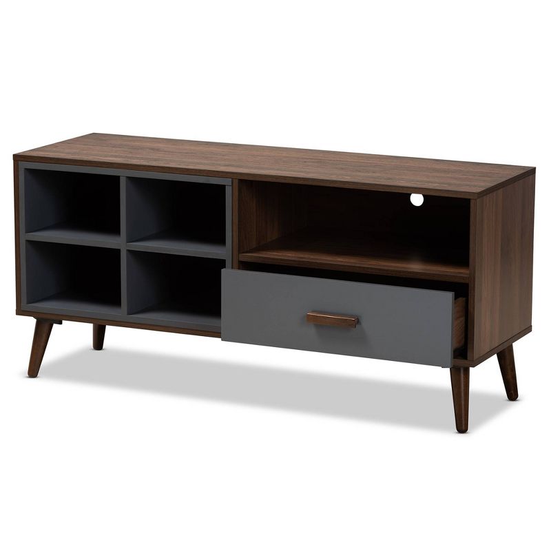 Garrick Two-Toned Wood 1 Drawer TV Stand for TVs up to 50&#34; Gray/Walnut Brown - Baxton Studio, 3 of 11