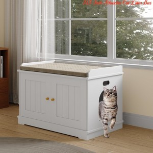 Cat Litter Box Enclosure Hidden Litter Box Cabinet w/Wooden Barn Door, End Table Style Indoor Cat House - 1 of 4
