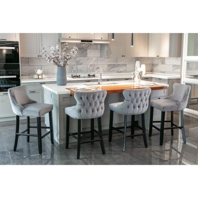 NicBex Set of 4 Bar Stools for Kitchen Island,Modern Velvet Counter Bar Stools with Wooden Legs,Bar Chairs for Dining Rooms,Kitchens Islands