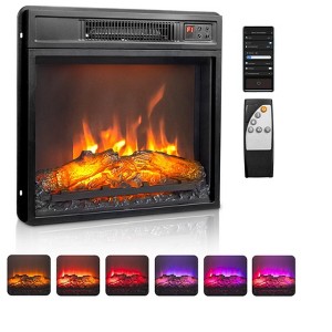 ROVSUN 18" Electric Fireplace Inserts with APP & Remote Control, 1400W Recessed Stove Heater with Timer, 6 Flame Color, 5 Brightness for Home Indoor - 1 of 4