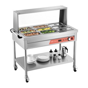 VEVOR 9-Pan Commercial Food Warmer,9x1/3 Pans Electric Steam Table,1500W Buffet Catering Food Warmer with Shield Undershelf Wheels, Silver - 1 of 4