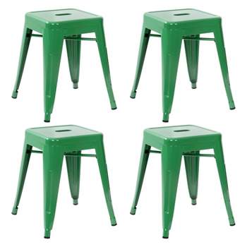 Emma and Oliver 18 Inch Table Height Indoor Stackable Metal Dining Stool-Set of 4
