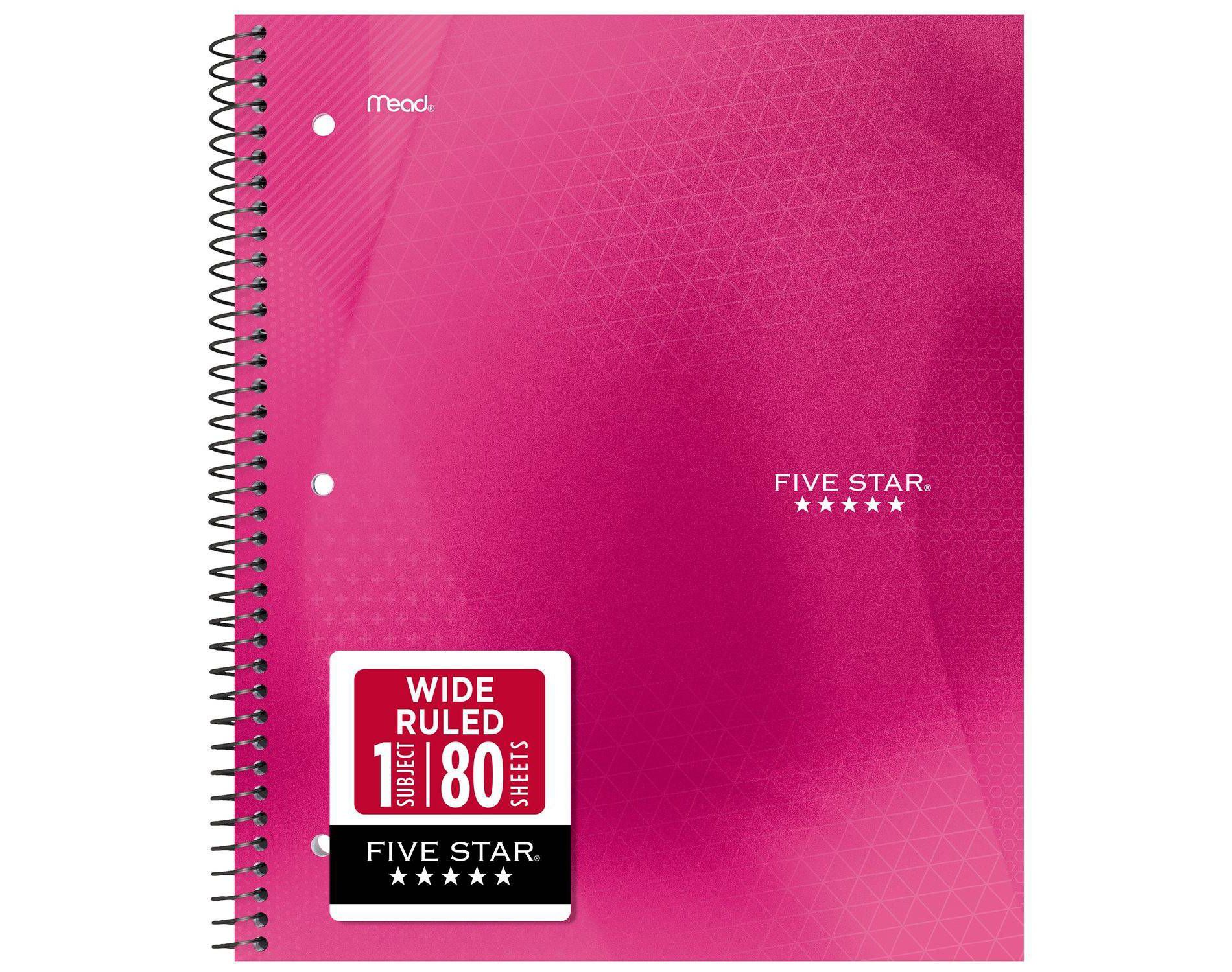 Five Star 8"x10.5" Active Wide Ruled Notebook 80 Pages Pink