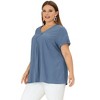 Agnes Orinda Women's Plus Size Casual V Neck Lounge Around Short Sleeve Solid Chambray Blouses - 3 of 4