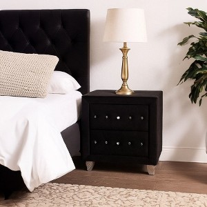 Royal Hampton Nightstand, 2 Drawers with Crystal Knobs, Black Velvet Upholstery - 1 of 4