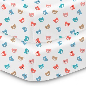 BreathableBaby Cotton Percale Fitted Sheet, For 52" x 28" Crib & Toddler Bed Mattress, Bears (2-Pack) - 1 of 4