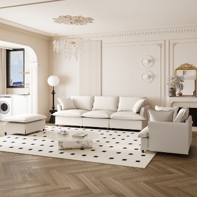 NicBex Couches for Living Room 3pc L-shaped Sectional Sofa Modern Chenille Upholstered Sofa Couch with Movable Ottoman