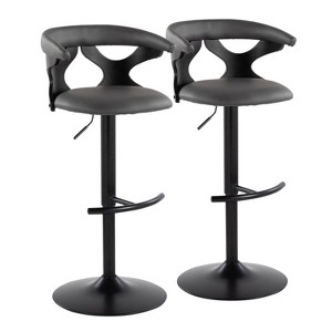 LumiSource Set of 2 Gardenia Adjustable Barstools Black Wood/Black Metal/Gray PU - 1 of 4