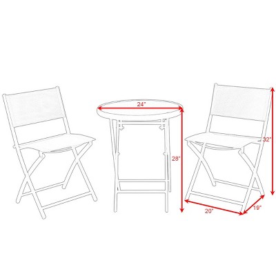 White Metal Folding Bistro Set with Glass Table Top