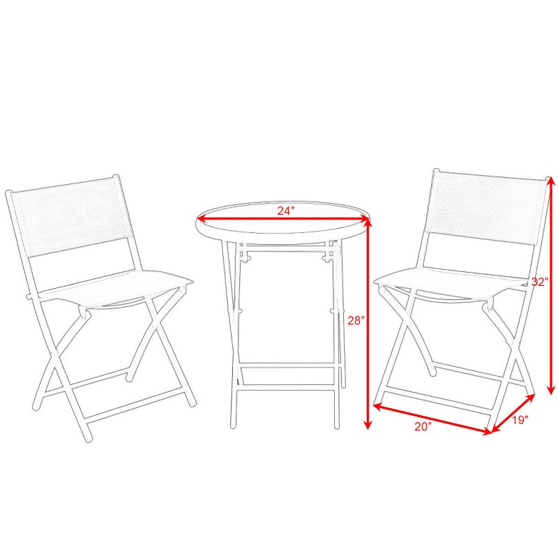 Costway 3 PCS Folding Bistro Table Chairs Set Garden Backyard Patio Furniture White, 3 of 9