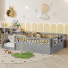 Gulches Montessori-Style Full Wood Kids Floor Bed Frame with High Rails, LED Light, Storage Shelf, Gray - 3 of 4