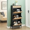 3-Tier Flip Drawer Shoe Cabinet – Narrow Rattan Organizer with Metal Legs for Entryway - 2 of 4