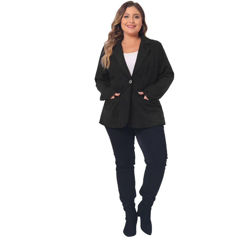 Agnes Orinda Women's Plus Size Faux Suede Long Sleeve Lapel Work Office Blazer, 3 of 6