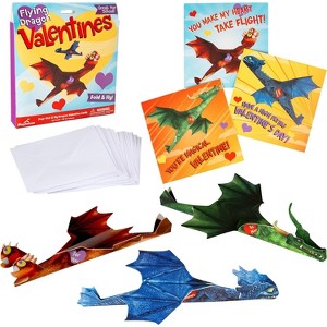 Playhouse Flying Dragons Valentines Day Cards for Kids, 28 Card Pack & Envelopes - Fold and Fly Paper Airplanes - Great for School Classroom Parties - 1 of 3