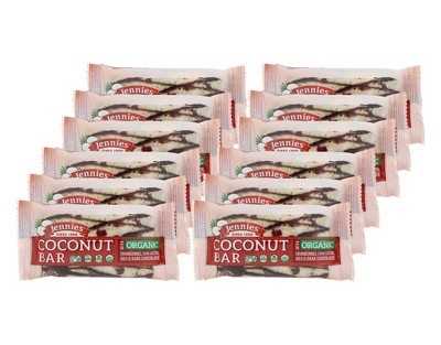 Jennies Organic Coconut Bar with Cranberries, Chia Seeds, Goji & Dark Chocolate - 12 bars, 1.5 oz