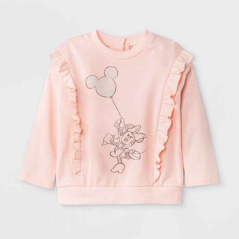 Baby Girls' 2pc Minnie Mouse Fleece Top and Bottom Set - Light Pink, 3 of 5