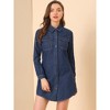Allegra K Women's Belted Long Sleeves Button Front Denim Shirt Dress - 2 of 4