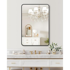Bathroom Mirror, Rounded Corner Metal Framed Rectangular Vanity Mirror, Hangs Horizontally or Vertically - 1 of 4