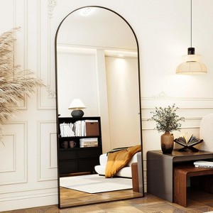 Beautyolove Full Length Mirror 57" x 20" Arched Floor Mirror Wall or Hanging Mounted Mirrors Full Body Mirrors, Black - 1 of 4