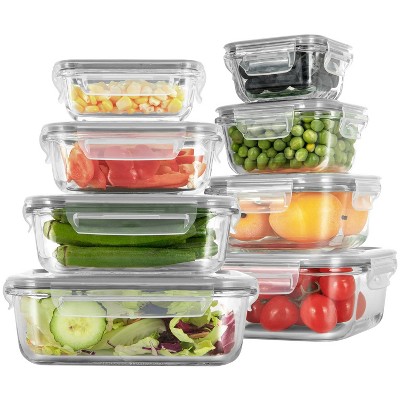 LunaLulinlk 8-Pack Glass Lunch Boxes, Food Storage Containers with Lids, Glass Lunch Boxes, Airtight Bento Boxes, Gray