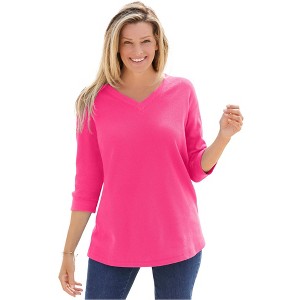 Woman Within Women's Plus Size Three-Quarter Sleeve Thermal Sweatshirt - 1 of 4