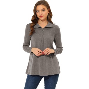 Allegra K Women's Swing Mock Neck Long Sleeve Zip Up Tunic Blouse - 1 of 4